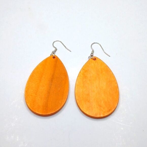 BOHEMIAN tear drop pear shape wood drop earrings - Picture 1 of 2